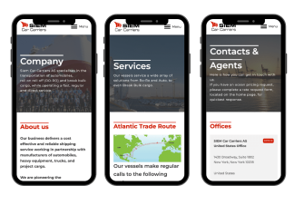 Three mobiles displaying pages from the Siem Car Carriers website